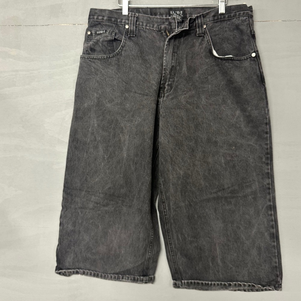 Luxe-T Jeans‎ Mens 38 Baggy Denim Shorts Faded Black Luxury Basics Y2K Skater 3